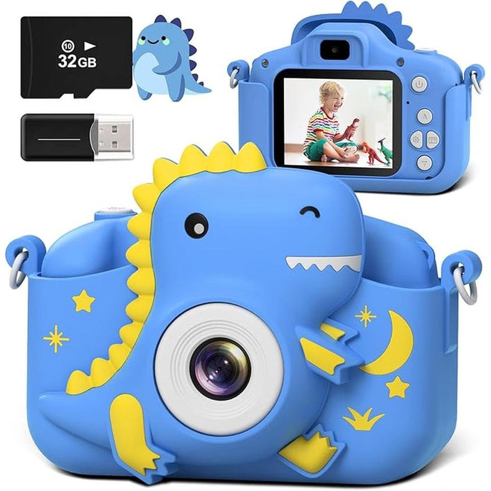 Kids Camera, Dinosaur Toddler Digital Camera for Boys Girls, Christmas Birthday Gifts, Selfie 1080P Camera for 3 4 5 6 7 8 9 Years Old Toys Dark Blue