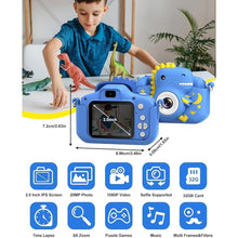 Load image into Gallery viewer, Kids Camera, Dinosaur Toddler Digital Camera for Boys Girls, Christmas Birthday Gifts, Selfie 1080P Camera for 3 4 5 6 7 8 9 Years Old Toys Dark Blue
