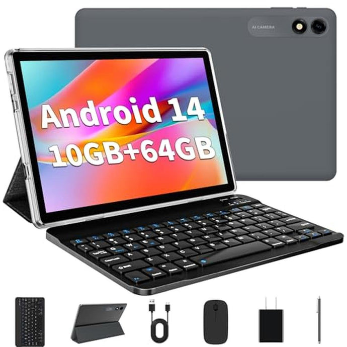 Android 14 Tablet 10.1 inch Tablet 2024 Latest Tablets with Keyboard Mouse 10GB+64GB 1TB Expand 6000mAh Octa-Core Processor Dual Camera WiFi 1280x800 IPS 18W Fast Charging(Black)