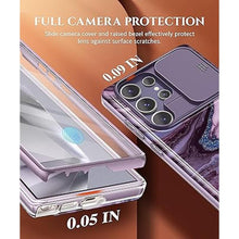 Load image into Gallery viewer, GVIEWIN for Samsung Galaxy S24 Ultra Case, [Slide Camera Cover &amp; Built-in Screen Protector] [2 Front Frame] Military Grade Shockproof Marble Phone Case Cover 6.8&quot; (Quicksand/Purple)
