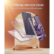 Load image into Gallery viewer, GVIEWIN for Samsung Galaxy S24 Ultra Case, [Slide Camera Cover &amp; Built-in Screen Protector] [2 Front Frame] Military Grade Shockproof Marble Phone Case Cover 6.8&quot; (Quicksand/Purple)
