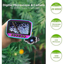 Load image into Gallery viewer, Kids Digital Microscope, 3 inch IPS Screen, 800X Magnification, Lightweight &amp; Portable, 32GB Inlcuded, Handheld
