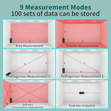 Load image into Gallery viewer, Dual Laser Distance Meter, 656FT/200M Recharge Laser Measuring Tool M/in/FT Multi Units Backlit LCD Multifunctional Laser Measure for Distance Area Volume Angle Sensor Midpoint Pythagorean Mode
