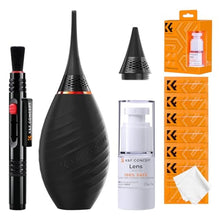 Load image into Gallery viewer, K&amp;F Concept 10-in-1 Camera Lens Cleaning Kit for DSLR Camera Lens Filter Cell Phones with Advanced Silicone Air Blower*1+Short Nozzle*1+Long Nozzle*1+Cleaning Cloth*6+Cleaning Pen*1+15ML Cleaner*1
