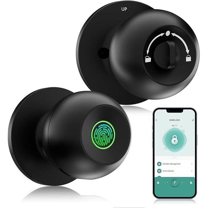 Fingerprint Door Lock, Rechargeable Smart Door Knob, Biometric Door Lock with App Control, Fingerprint Door knob, Bluetooth Smart Lock for Bedrooms, Apartments Offices, Hotels (Ink Black)