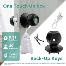 Load image into Gallery viewer, Fingerprint Door Lock, Rechargeable Smart Door Knob, Biometric Door Lock with App Control, Fingerprint Door knob, Bluetooth Smart Lock for Bedrooms, Apartments Offices, Hotels (Ink Black)
