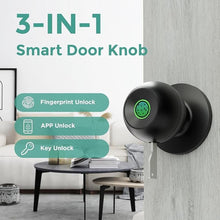 Load image into Gallery viewer, Fingerprint Door Lock, Rechargeable Smart Door Knob, Biometric Door Lock with App Control, Fingerprint Door knob, Bluetooth Smart Lock for Bedrooms, Apartments Offices, Hotels (Ink Black)
