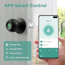 Load image into Gallery viewer, Fingerprint Door Lock, Rechargeable Smart Door Knob, Biometric Door Lock with App Control, Fingerprint Door knob, Bluetooth Smart Lock for Bedrooms, Apartments Offices, Hotels (Ink Black)

