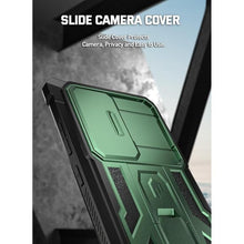 Load image into Gallery viewer, Poetic Spartan Case for Galaxy S24 Ultra 6.8&quot;, [Slide Camera Cover] [Screen Protector Works with Fingerprint ID] Military Grade Rugged Shockproof S24 Ultra Phone Case with Kickstand, Metallic Green
