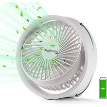 Load image into Gallery viewer, Small Desk Fan, Ultra Quite USB Fan Portable 3000mAh Rechargeable Battery Operate, High Power 3 Speed 5.3in With Ambient Light/Hook 180°Rotated Easy Clean (White)
