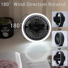 Load image into Gallery viewer, Small Fan, High Power Silent Desk Fan Portable USB Fan 3000mAh Rechargeable Battery Powered, 3 Speed 5.3in with Night Light/Hook,180°Rotated Easy Clean (Black)

