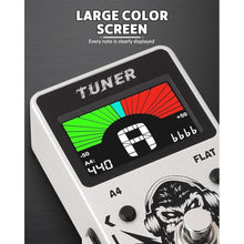 Load image into Gallery viewer, STRICH Tuner Pedal, Silver, Compact with Large Color Screen - Precision Chromatic Drop Tuning, 430-450Hz A4, True Bypass for Electric Guitar &amp; Bass
