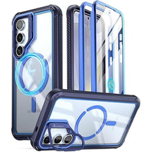 Load image into Gallery viewer, Poetic Guardian Case for Samsung Galaxy S24 6.2", [Built-in Camera Stand] [Screen Protector Work with Fingerprint ID] Full Body Shockproof Protective Rugged Clear Cover, Blue/Clear
