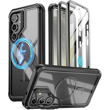 Load image into Gallery viewer, Poetic Guardian Case for Samsung Galaxy S24 6.2", [Built-in Camera Stand] [Screen Protector Work with Fingerprint ID] Full Body Shockproof Protective Rugged Clear Cover, Black/Clear
