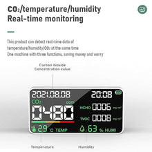 Load image into Gallery viewer, 7-in-1 Indoor Air Quality Monitor,Desktop CO2/TVOC/HCHO Detector with Temperature,Humidity,Time &amp; Date Display,High Accuracy,Ideal for Wildfire Monotoring,Home,Office,and School Use
