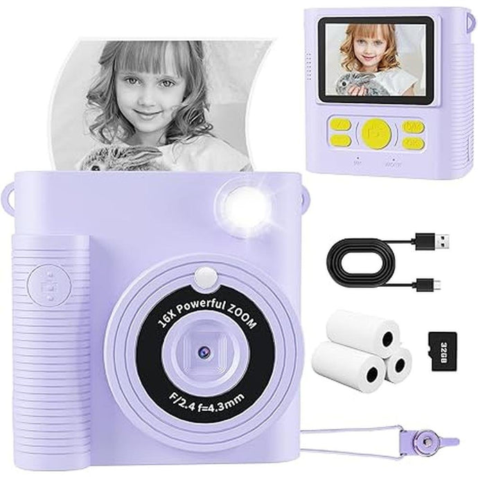 Kids Instant Print Camera - 1080P HD Digital Camera for Toddlers, 32G SD Card, Perfect for 3-11 Year Old Girls & Boys - Christmas & Birthday Gift