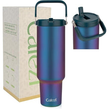 Load image into Gallery viewer, 50 oz Insulated Tumbler with Straw, Stainless Steel Water Bottles with Flip Straw and Top Handle, Leak Proof Flip, No Sweat, Fits in Cup Holder, Vacuum Insulated Cup for Home, Outdoors, Car
