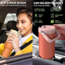 Load image into Gallery viewer, 50 oz Insulated Tumbler with Straw, Stainless Steel Water Bottles with Flip Straw and Top Handle, Leak Proof Flip, No Sweat, Fits in Cup Holder, Vacuum Insulated Cup for Home, Outdoors, Car
