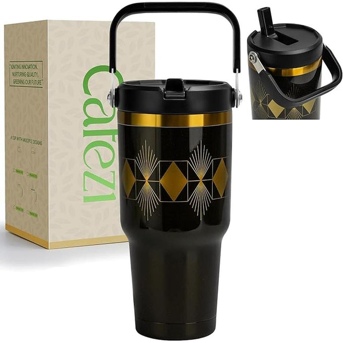 30oz Tumbler with Handle and Straw, Vacuum Insulated Tumblers with Flip Straw and Top Handle, Reusable Insulated Cup for Home, Outdoors, Leakproof, Fits in Cup Holder, Cold for 30 Hours