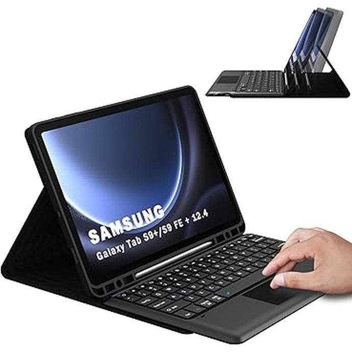 Keyboard Case for 12.4 inch Samsung Galaxy Tab S10 Plus/S9 FE Plus/S9 Plus 2023 Tablet - Multi-Touch Trackpad + S Pen Holder + Silicone Back Cover + Detachable Keyboard Folio Tablet Case