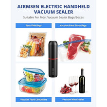 Load image into Gallery viewer, AIRMSEN Handheld Vacuum Sealer for Food Preservation &amp; Storage, Portable Mini Vacuum Sealer with 11 PCS Reusable Sous Vide Bags and 2 PCS Vacuum Wine Sealer
