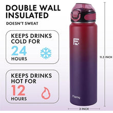 Load image into Gallery viewer, 32 oz Insulated Water Bottle with Straw, Stainless Steel Metal Thermos Bottles, Durable Non-Slip Gradient Bottle with Strap for Sports and Travel, Leak Proof (Red Blue)
