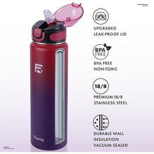 Load image into Gallery viewer, 32 oz Insulated Water Bottle with Straw, Stainless Steel Metal Thermos Bottles, Durable Non-Slip Gradient Bottle with Strap for Sports and Travel, Leak Proof (Red Blue)
