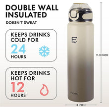Load image into Gallery viewer, 32 oz Insulated Water Bottle with Straw, Stainless Steel Metal Thermos Bottles, Durable Non-Slip Gradient Bottle with Strap for Sports and Travel, Leak Proof (White Gray)
