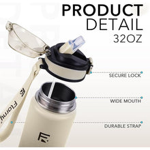 Load image into Gallery viewer, 32 oz Insulated Water Bottle with Straw, Stainless Steel Metal Thermos Bottles, Durable Non-Slip Gradient Bottle with Strap for Sports and Travel, Leak Proof (White Gray)
