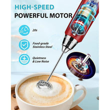 Load image into Gallery viewer, Milk Frother Rechargeable Handheld-Electric Whisk 3 Speed Adjustable, Frother Wand Coffee with 3 Stainless Whisks, Electric Foam Maker, Drink Mixer Blender for Latte Cappuccino Matcha Egg
