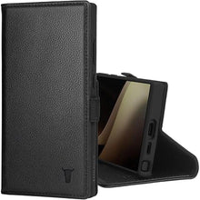 Load image into Gallery viewer, TORRO Case Compatible with Samsung Galaxy S24 Ultra 5G – Premium Leather Wallet Case with Kickstand and Card Slots (Black)
