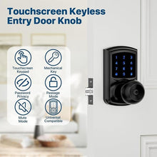 Load image into Gallery viewer, Keyless Entry Door Lock with Code, Keypad Door Lock with Handle, Touchscreen Door Knob with Keypad for Front Door Garage Bedroom Home, Auto-Lock, Matte Black
