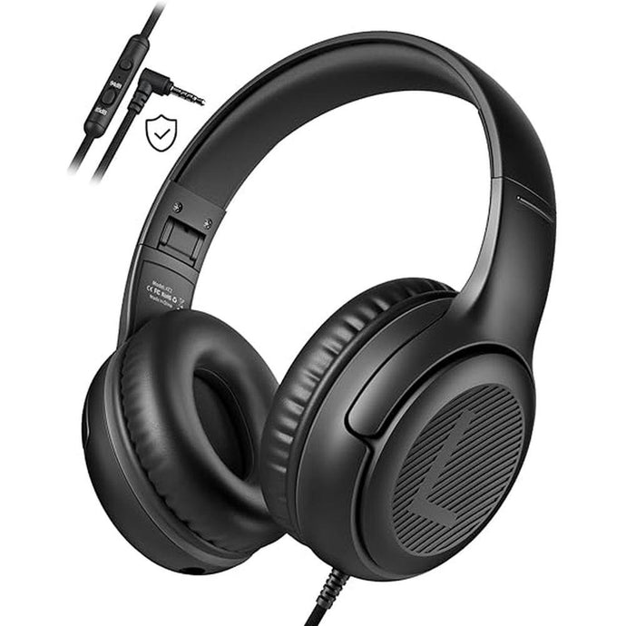 Kids Headphones Wired Toddler Headphones with Microphone - Over-Ear Headphones, 85/94dB Volume-Limiting, 3.5mm Jack Foldable On-Ear Design, Safe Comfortable for Boys Girls Learning Entertainment Black
