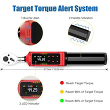 Load image into Gallery viewer, 3/8-inch Drive Digital Torque Wrench, 0.66-44.3Ft.lbs/0.9-60Nm, Electronic Torque Wrench, Inch Pound Torque Wrench Set with ±1% Accuracy, Vibration, Buzzer and LED Notification for Bicycle
