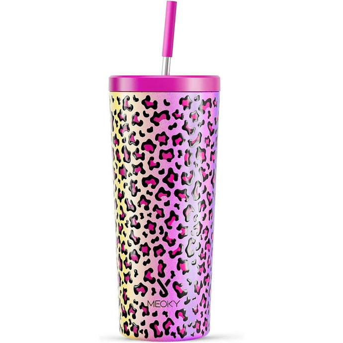Meoky 24 oz Insulated Tumbler with Lid and Straw, Stainless Steel Vacuum Insulated Tumbler, Keeps Cold for 24 Hours, 100% Leak Proof, Fits in Car Cup Holder (Celebration)