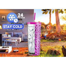 Load image into Gallery viewer, Meoky 24 oz Insulated Tumbler with Lid and Straw, Stainless Steel Vacuum Insulated Tumbler, Keeps Cold for 24 Hours, 100% Leak Proof, Fits in Car Cup Holder (Celebration)
