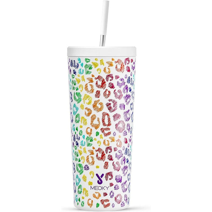 Meoky 24 oz Insulated Tumbler with Lid and Straw, Stainless Steel Vacuum Insulated Tumbler, Keeps Cold for 24 Hours, 100% Leak Proof, Fits in Car Cup Holder (Kiss)