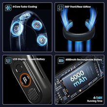 Load image into Gallery viewer, OLV Neck Fan Rechargeable 4 Turbo 6000mAh Portable Neck Fan 360° Cooling Airflow 3 Speeds LED Battery Display Foldable Bladeless Neck Fan Personal Fan Gift for Work,Travel,Outdoor Activities Black
