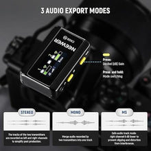 Load image into Gallery viewer, NEEWER CM28 Wireless Lavalier Microphone System with Charging Case, 2 Mic Clips, 1 Click Noise Canceling, 4GB Storage, 9H Playtime, Lavalier Lapel Mic Compatible with iPhone/Android/PC/Camera/iPad

