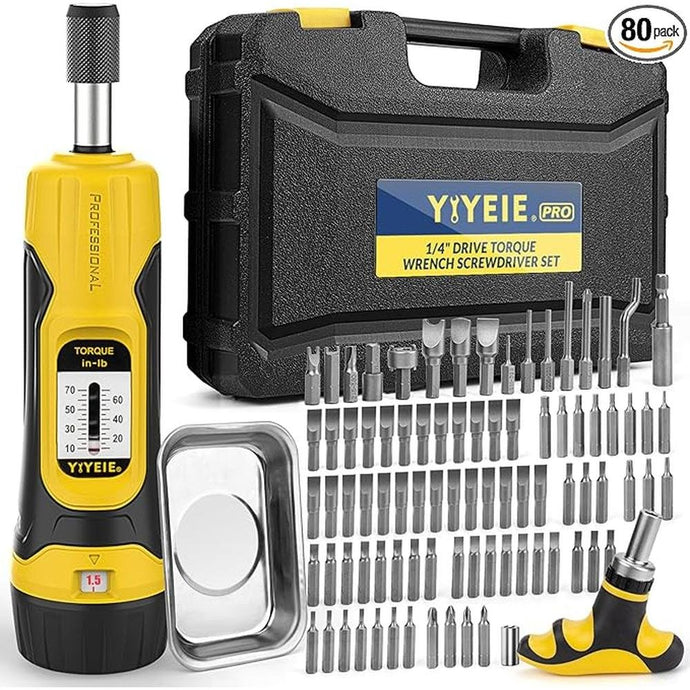 90Pcs Master Torque Screwdriver Set, 10-70 IN.LB, Inch Pound Torque Screw Driver with S2 Bits, Includes Flat, Hex, Torx, and Phillips Bits, T-BAR Ratchet Wrench, All in One Torque Tool Kit