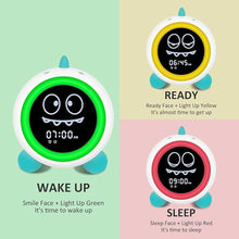 Load image into Gallery viewer, DINOTIME Kids Alarm Clock, Toddler Sleep Training Clock with Sound Machine, Night Lights, Ok to Wake Dinosaur Clock, Gift Ideas for Kids Child (Green)
