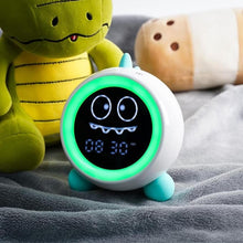 Load image into Gallery viewer, DINOTIME Kids Alarm Clock, Toddler Sleep Training Clock with Sound Machine, Night Lights, Ok to Wake Dinosaur Clock, Gift Ideas for Kids Child (Green)
