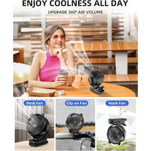 Load image into Gallery viewer, KIDEE Portable Clip on Fan, Small Desk Fan Battery Operated, 360° Rotation, Cute Design, 3 Speed, Mini Table Fan USB Rechargeable, Personal Cooling Baby Stroller Fan for Home Office Outdoor Travel
