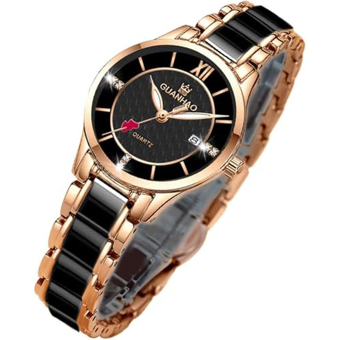 GUANHAO Black Ceramic Watches for Women, Fashion Ladies Watches with Diamond Accented Waterproof Calendar Luminous Women s Watch Small Wrist