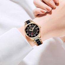 Load image into Gallery viewer, GUANHAO Black Ceramic Watches for Women, Fashion Ladies Watches with Diamond Accented Waterproof Calendar Luminous Women s Watch Small Wrist

