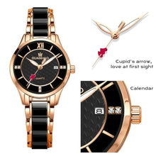 Load image into Gallery viewer, GUANHAO Black Ceramic Watches for Women, Fashion Ladies Watches with Diamond Accented Waterproof Calendar Luminous Women s Watch Small Wrist
