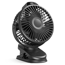 Load image into Gallery viewer, Koonie Portable Clip On Fan, Small USB Fan Battery Operated, 3 Speed Rechargeable Mini Fan With LED Display, 360° Rotate Personal Cooling Desk Fan for Stroller Travel Camping Golf Gym
