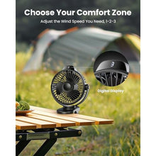 Load image into Gallery viewer, Koonie Portable Clip On Fan, Small USB Fan Battery Operated, 3 Speed Rechargeable Mini Fan With LED Display, 360° Rotate Personal Cooling Desk Fan for Stroller Travel Camping Golf Gym
