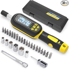 Load image into Gallery viewer, 32PCS Digital Torque Screwdriver, 2.66-53.1 in-lbs/0.3-6 Nm, Inch Pound Torque Screwdriver Electrician with Buzzer &amp; LED Indicator, Adjustable Screwdriver Torque Wrench Set with Bits &amp; Sockets
