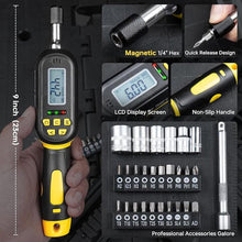 Load image into Gallery viewer, 32PCS Digital Torque Screwdriver, 2.66-53.1 in-lbs/0.3-6 Nm, Inch Pound Torque Screwdriver Electrician with Buzzer &amp; LED Indicator, Adjustable Screwdriver Torque Wrench Set with Bits &amp; Sockets
